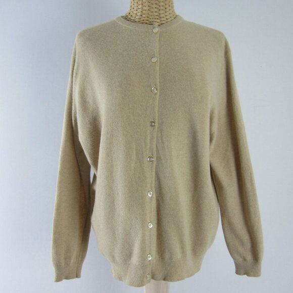Vtg Pringle Womens 42 Medium Beige Long Sleeve Cardigan Sweater Made Scotland - Picture 5 of 9
